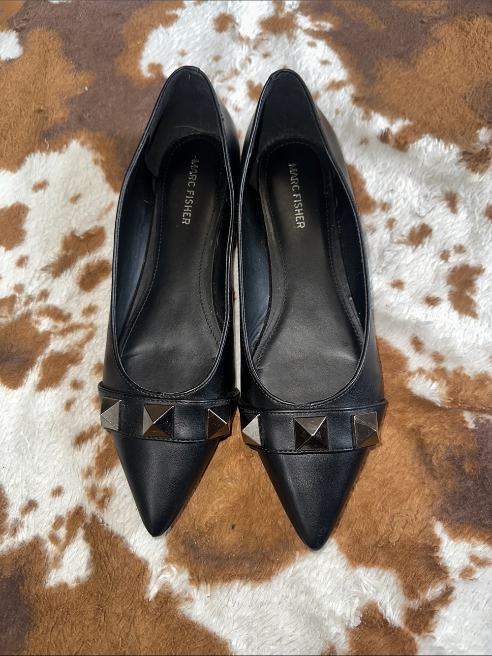 Marc Fisher Black Pointed-Toe Studded Flats